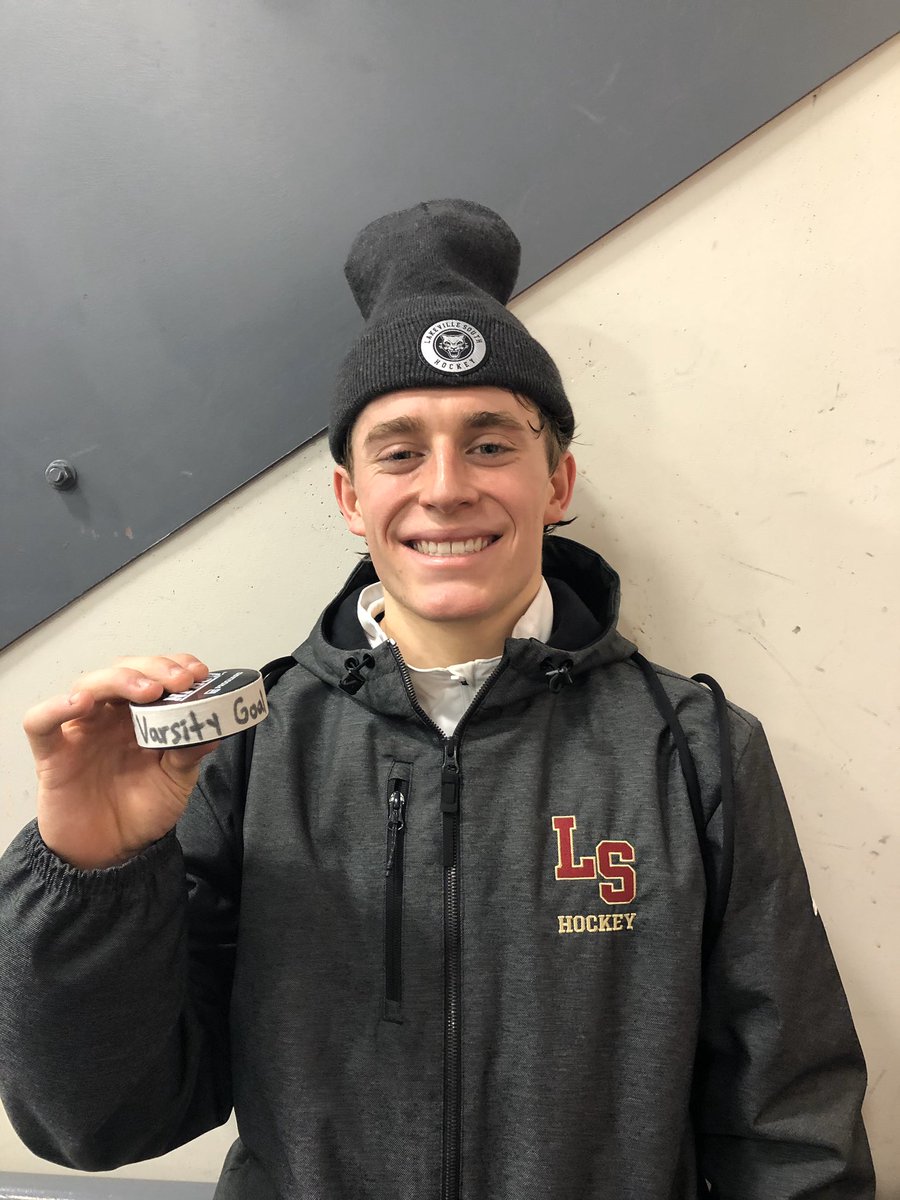 LSHSBoysHockey's tweet photo. Congratulations to @joeguentzel for scoring his first varsity goal tonight in his first varsity game.  Great job!  @YouthHockeyHub @FollowThePuck @UpNorthHockey20 https://t.co/5S2p2074km