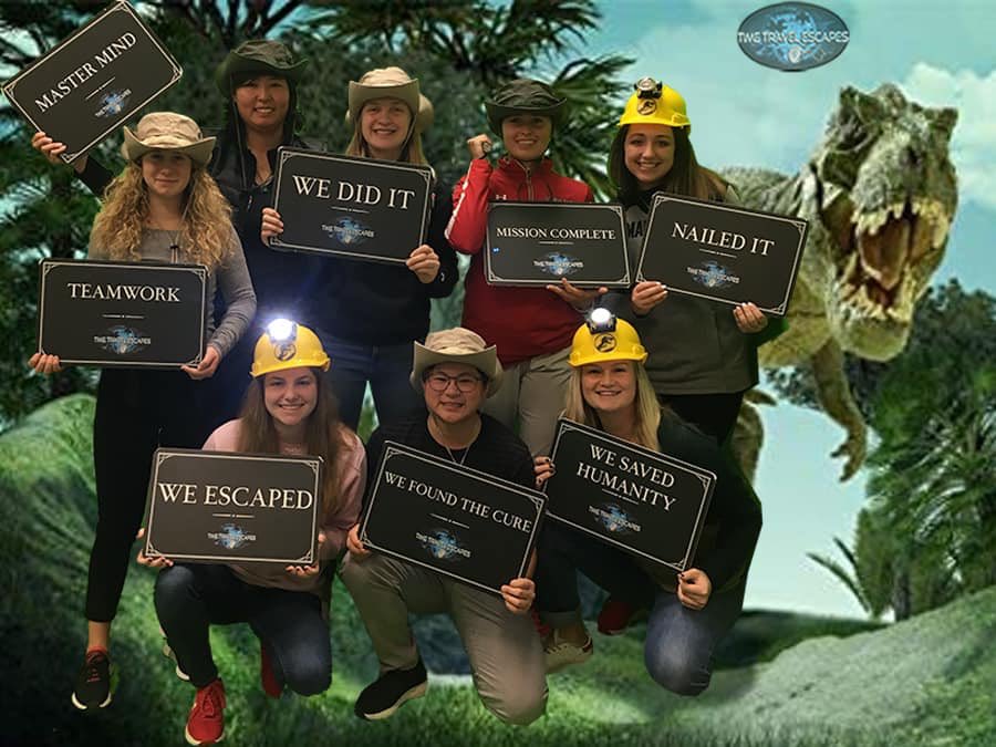 TerpsWGolf's tweet photo. They saved humanity by working together to solve puzzles and and escape with the dinosaur DNA! #sweethats #teamwork #escaperoom https://t.co/fKwJ4EmeOe