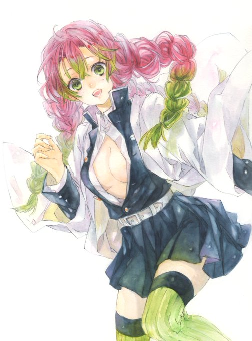 秦宮さんがTwitterに投稿した甘露寺蜜璃(鬼滅の刃)のイラスト。