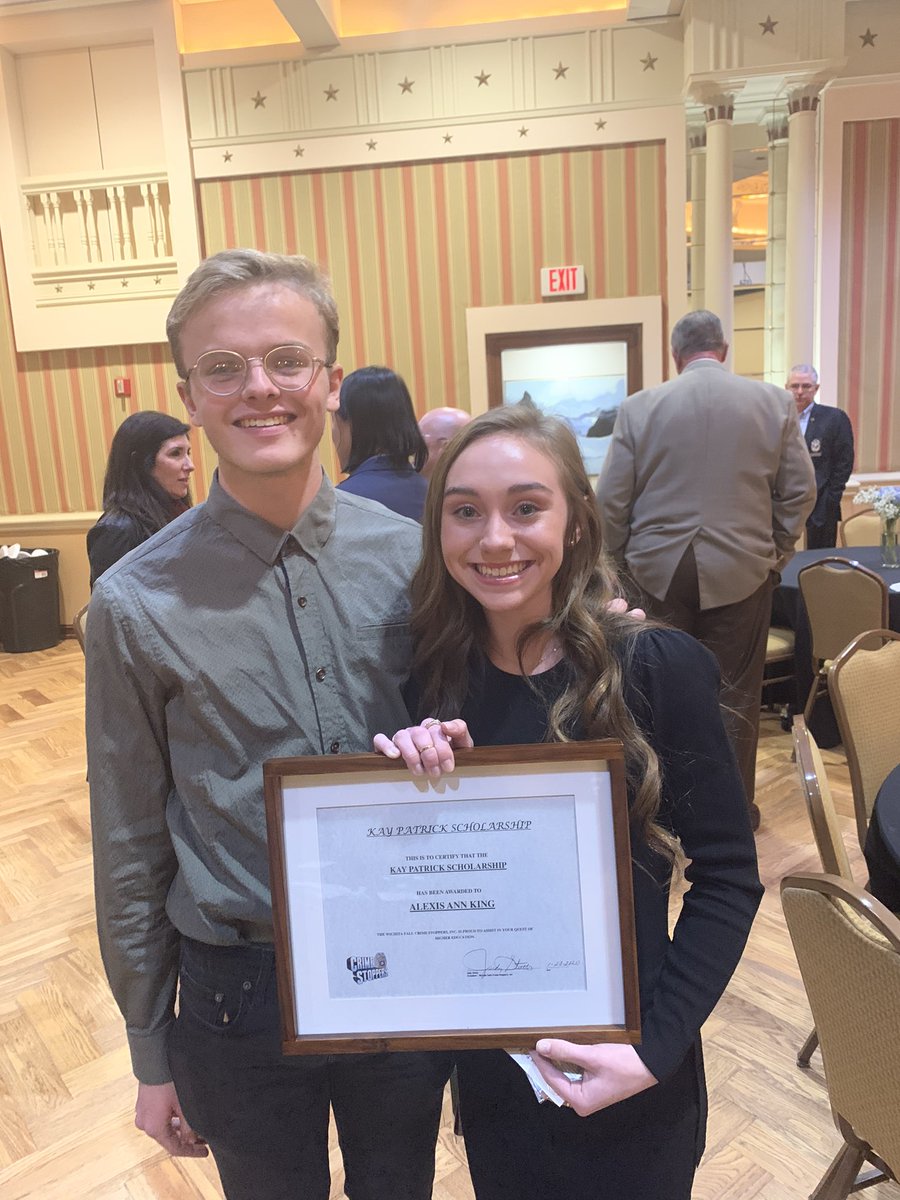 Lexi King received the Wichita County Crime Stoppers Scholarship at their annual banquet.  Present for this award were her parents, Dan &amp; Tiffany King, keynote speaker, State Senator Pat Fallon, BHS sponsor, Jacqueline Sanderson, &amp; CS State Ambassador, Jonathan Booker.