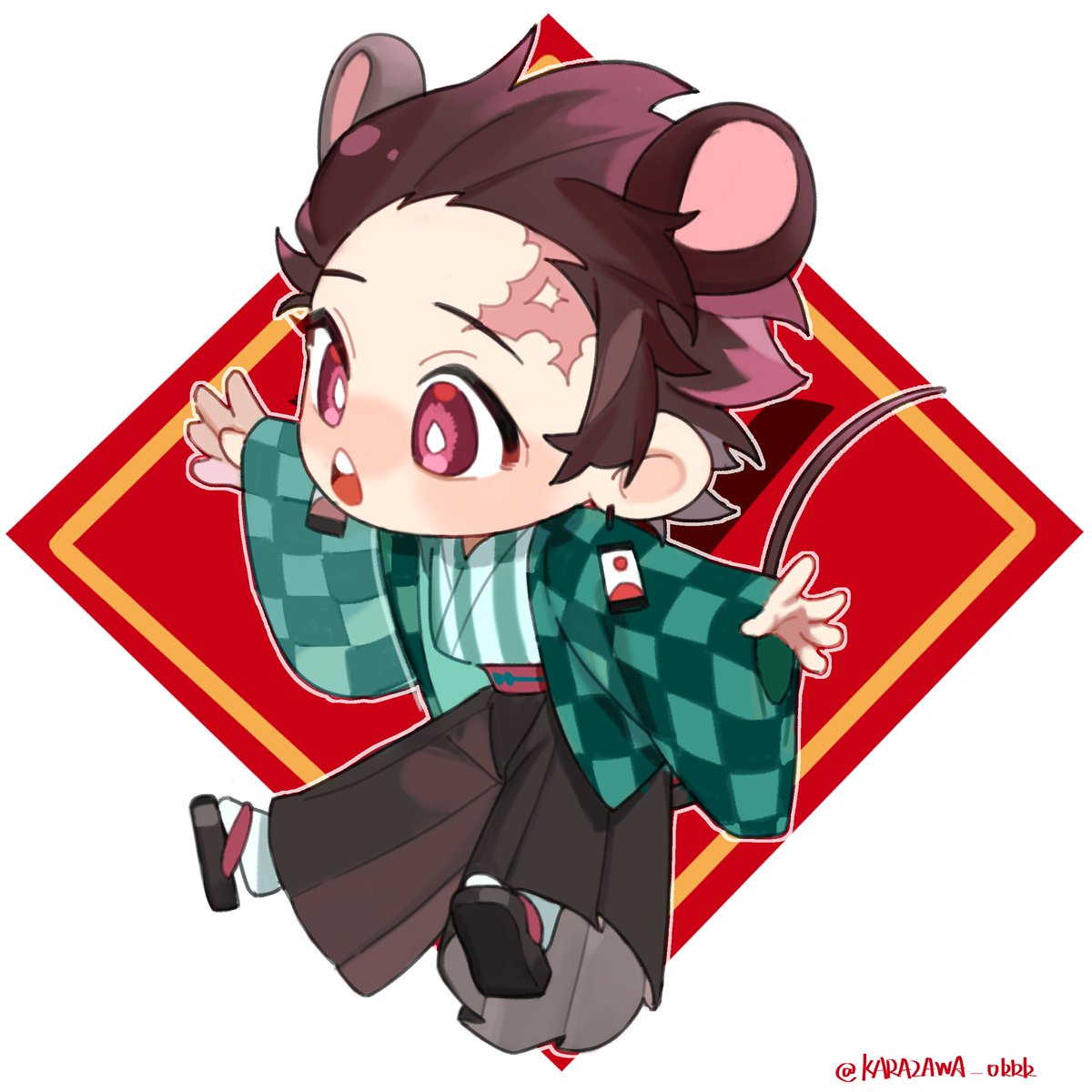 1boy male focus animal ears forked eyebrows japanese clothes solo chibi  illustration images