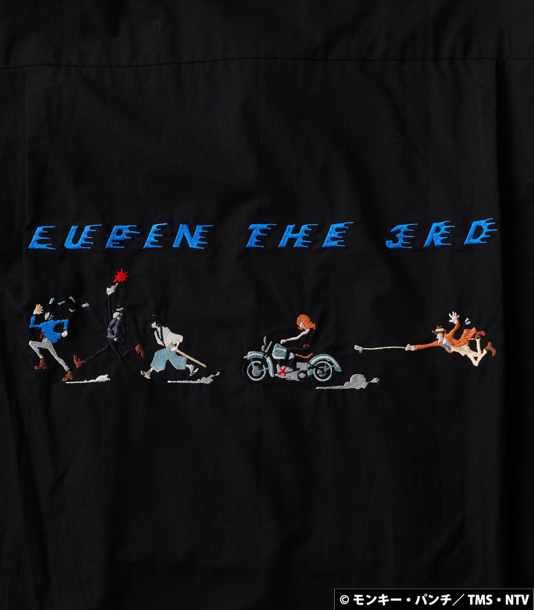 R4g Official ルパン三世 Part5 のアイキャッチのルパン一味と銭形警部を簡略化で再現し刺繍であしらったシャツ 背面上部には Lupen The 3rd のロゴ 胸元にはバレットマークをワンポイントデザイン ご予約はコチラから T Co B9gtfta1pu