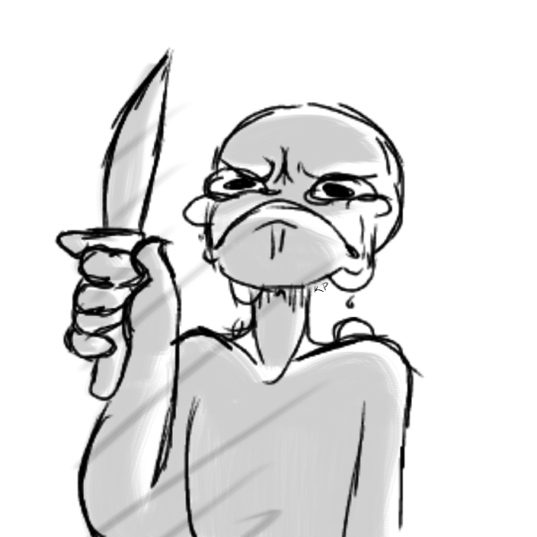 JimSleeveless's tweet photo. Sid from #Sequinox is maybe my favorite magical girl. Here she is, brandishing one of her signature knives while having a really rough go. Props to @CassidyStone1 for crafting this wonderful gremlin. [Doodle based on the base that i got from https://t.co/ueUOoiHj27] https://t.co/kzP2DiTBjf