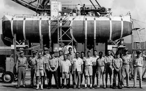 tektite2020's tweet photo. We honour #JacquesPiccard and #DonWalsh crew of #bathyscaphe #USSTrieste (designed by #AugustePiccard) and their team who broke a depth record by descending to 10,911 m (35,797 ft) in the Pacific Ocean 60 years ago today. #OceanExplorers https://t.co/T4hX0PWWvF