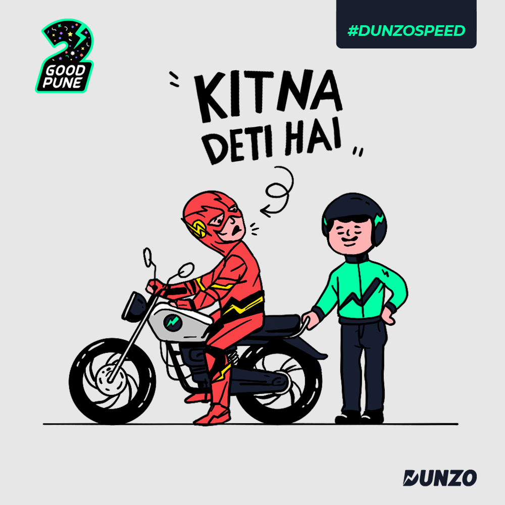DunzoIt's tweet photo. #Pune
Weβre never two tyred to be at your doorstep, in just a Flash! Celebrating two years of #DunzoSpeed in Pune. Quick just got quicker.β‘π΅
#2GoodPune #DunzoPune https://t.co/nkHkOf5p7T