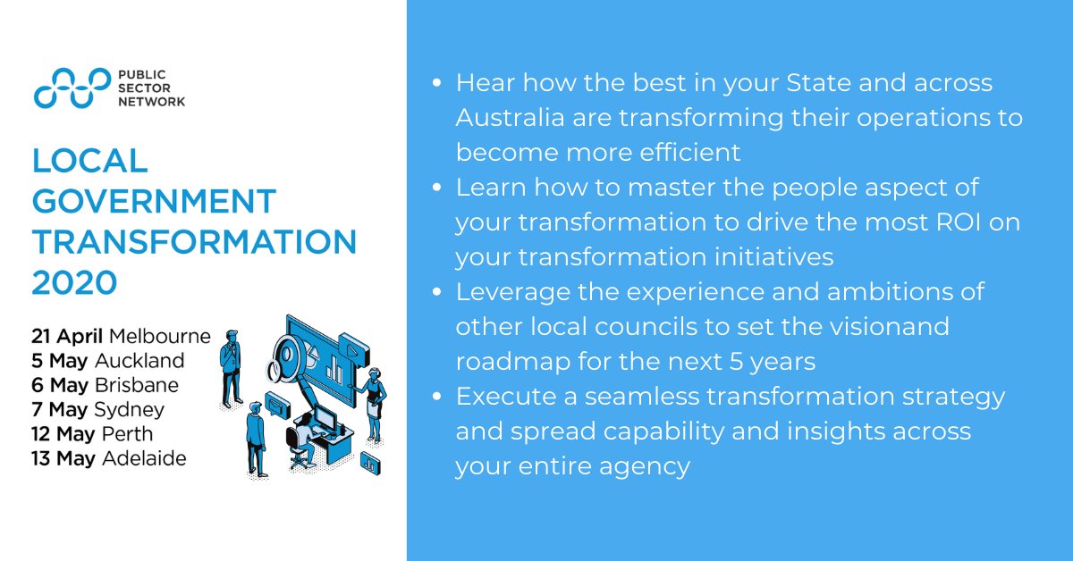 ConnectPSN's tweet photo. AU: The 2020 Local Government Transformation Roadshow, in partnership with KPMG Australia, is coming to you from April - May this year!
View the agenda here: https://t.co/yltb8tCJNM
Grab your pass here: https://t.co/KiP4b6BLP1
#PSNLOCAL https://t.co/ITx5Pquvdm