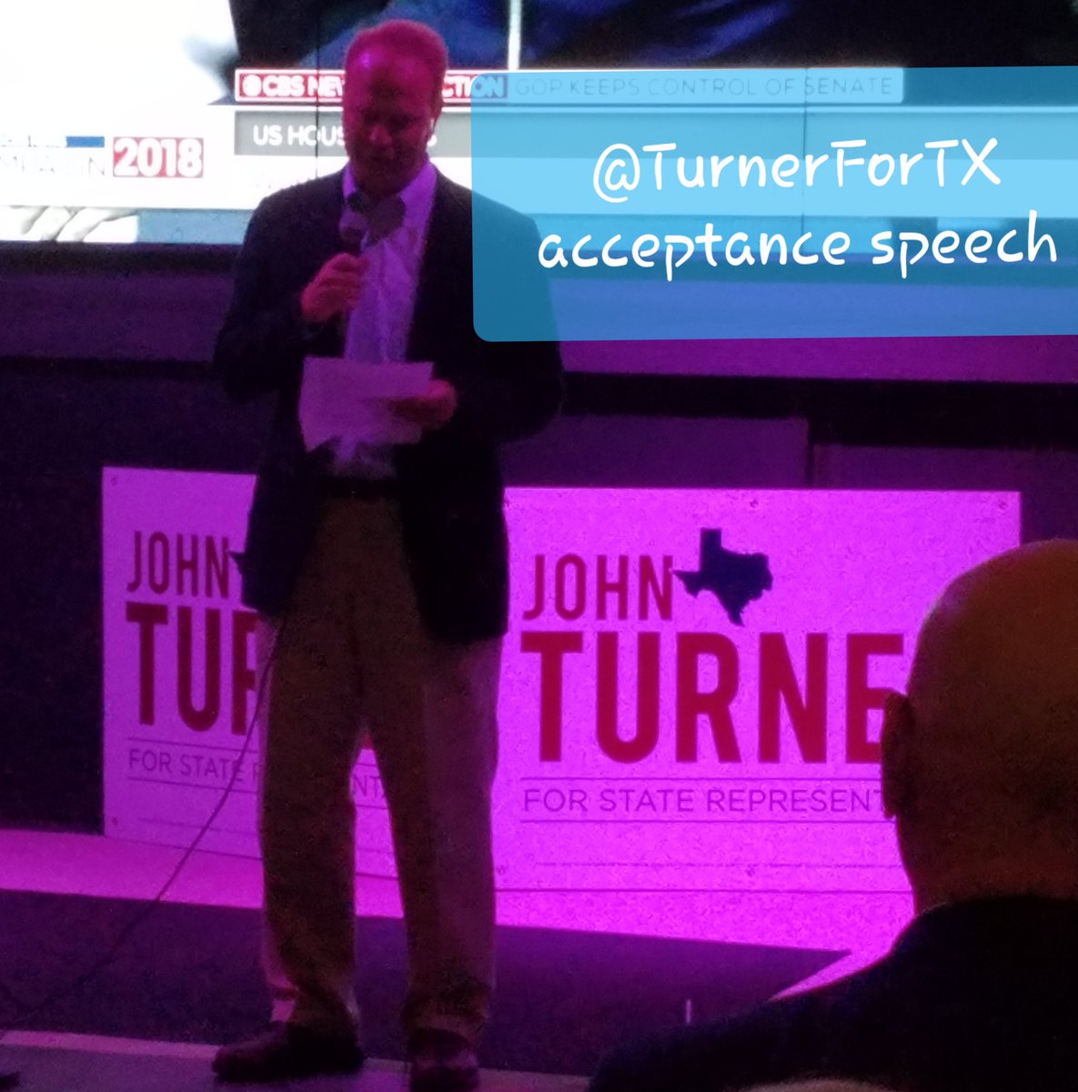 John Turner victory party - Turner making his acceptance speech as the new #txlege rep for HD114.