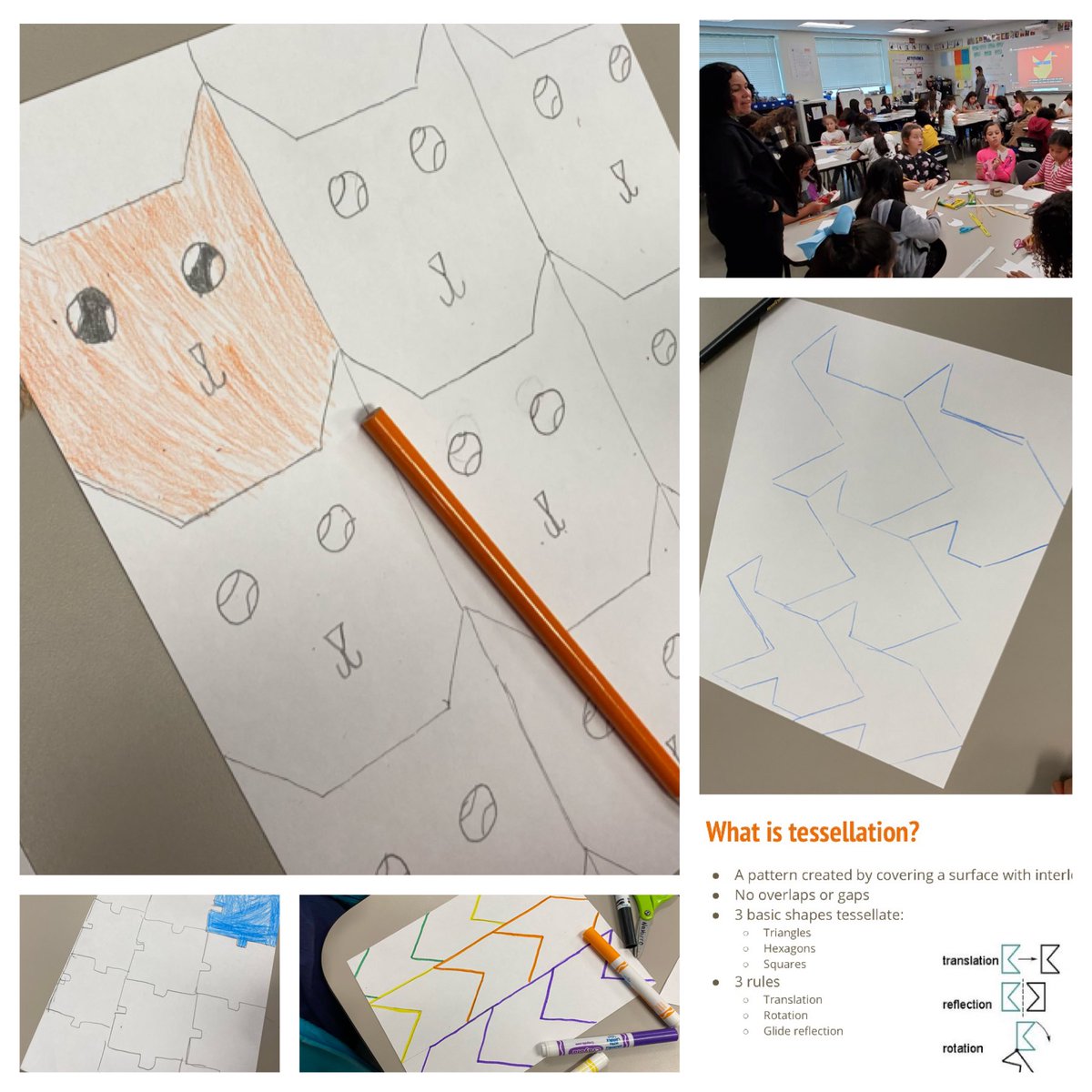 Our <a href="/LMA_GEMS/">LMA GEMS Club</a> students applied their artistic and mathematical skills to create tessellations today! The Ss definitely worked through some productive struggle with translations, rotations, and reflections in order to create tiles to tessellate! <a href="/LMA_SMUSD/">La Mirada Academy</a> <a href="/GirlsExcelling/">GEMS</a>