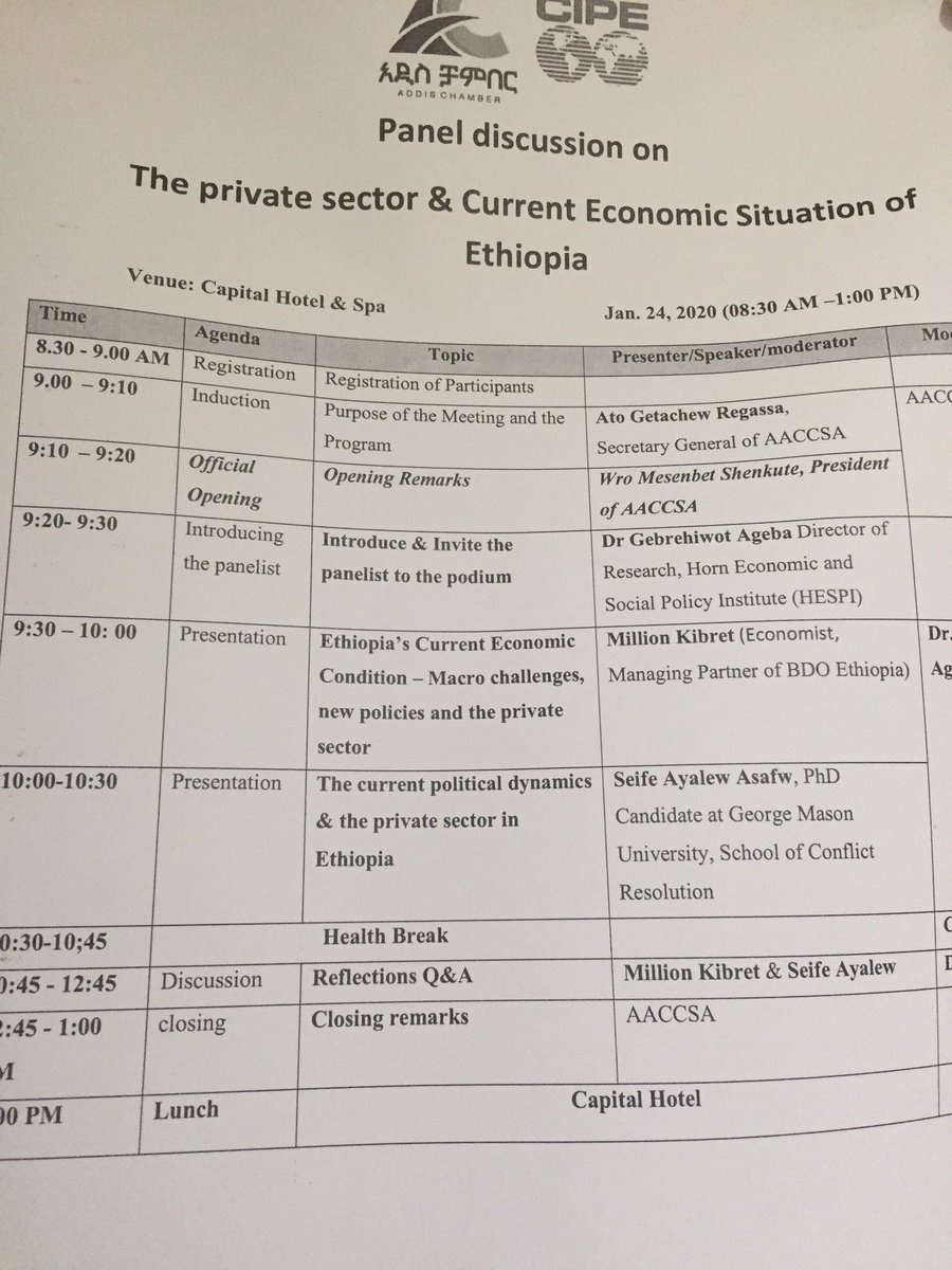 AACCSA's tweet photo. Interesting issues expected at the panel discussion #AddisChamber #Ethiopia #Economy @CIPEAfrica https://t.co/oONhXsErkg