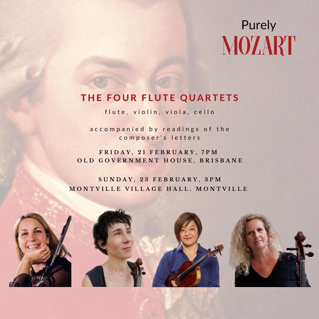 A bit of Mozart Magic at our 2020 season opening. Monika Koerner - flute, Anne Horton - Violin, Yoko Okayasu - Viola, Trish O‘Brien - cello  #oldgovernmenthousebrisbane #montvillevillagehall #chambermusic