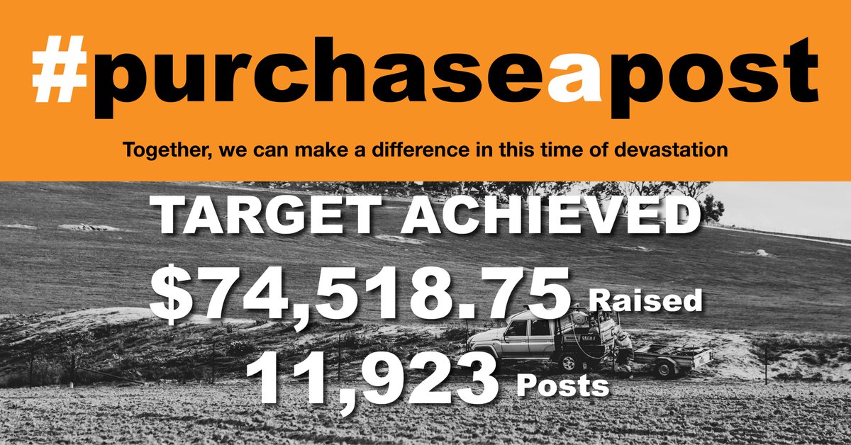 In under 2 weeks!

$74,518.75 raised
11,923 Fence Posts

🙌 What an amazing effort thank you to those who got behind #purchaseapost. We have been overwhelmed with the out-pouring of support. So much so that there will be a second round in the coming weeks, watch this space. 👏