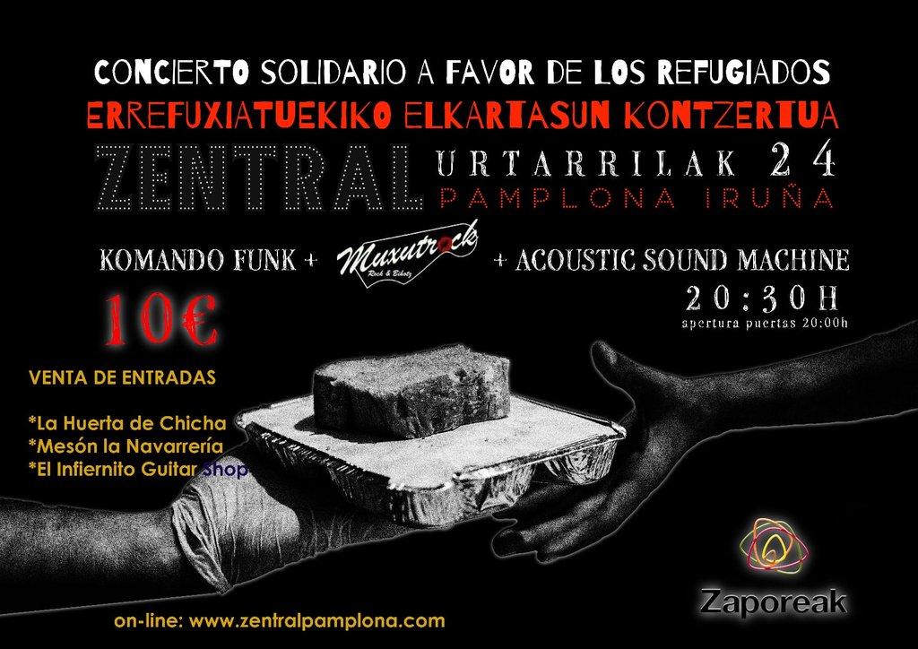 Gaur!! 🔊🔊🔊
Concierto solidario en favor de las personas refugiadas!! 
De la mano de <a href="/ProyectoSabores/">Zaporeak</a>