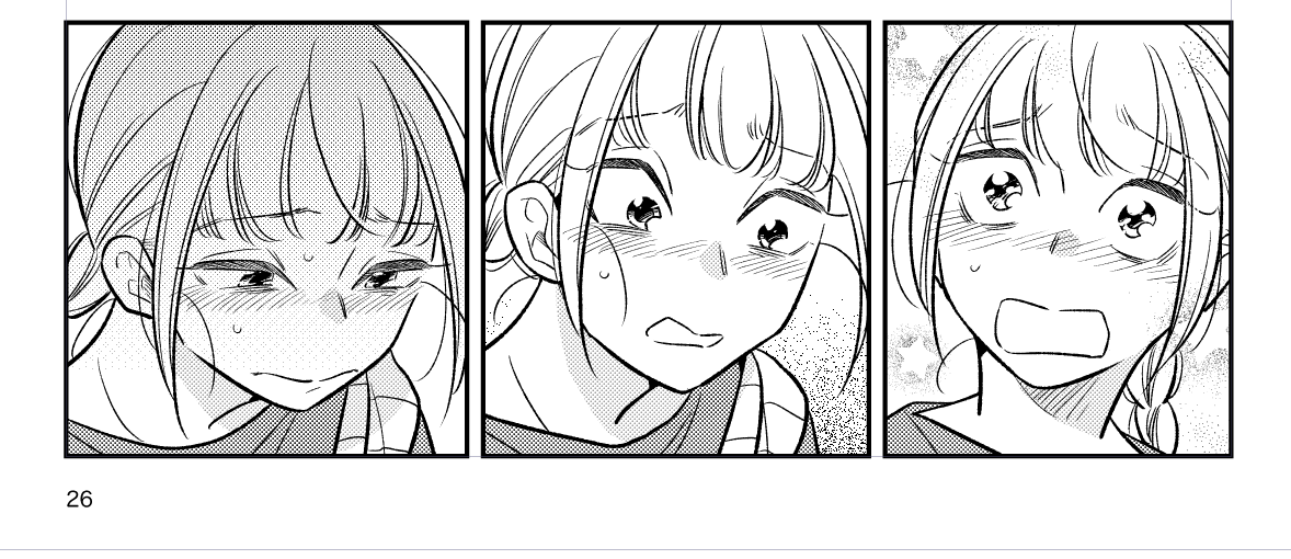 寧々子は「つり目で八の字眉の女の子かわいいな」という気持ちで描いているキャラです(画像は3話のもの)楽しい〜 