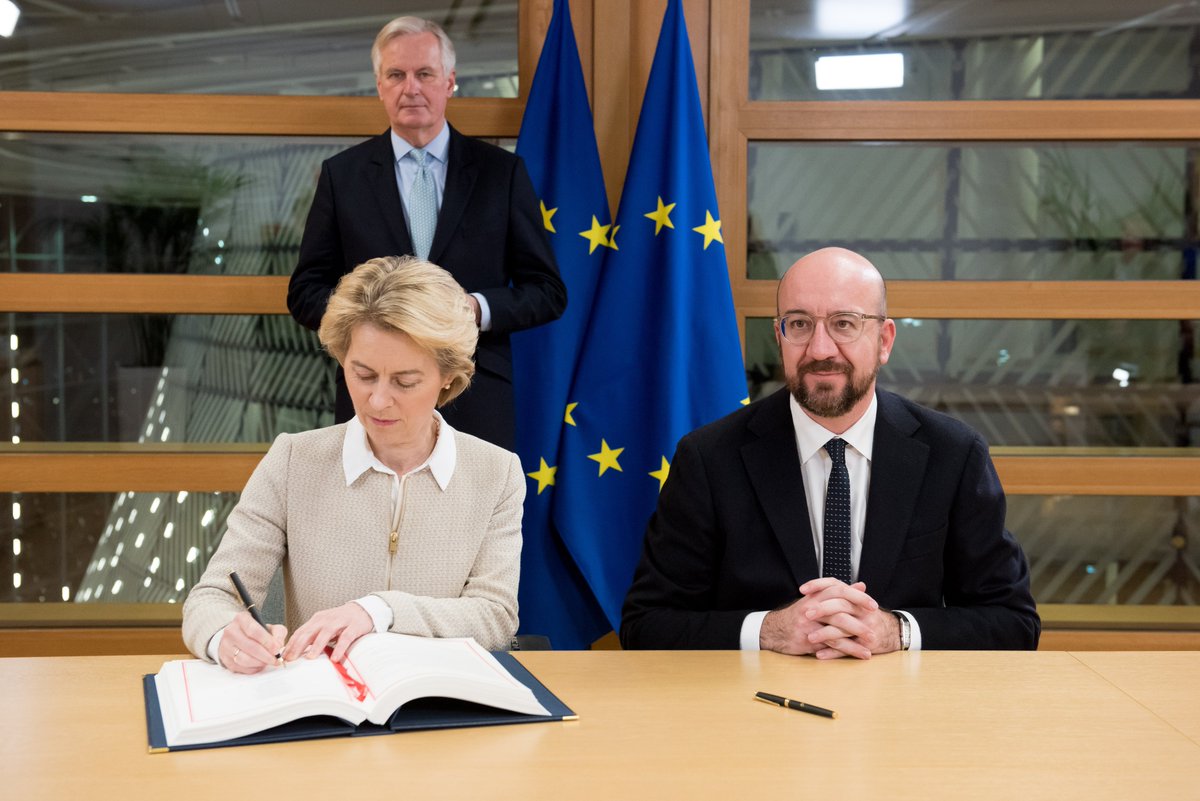 Ursula von der Leyen on Twitter: ".@eucopresident Charles Michel and I have just signed the Agreement on the Withdrawal of the UK from the EU, opening the way for its ratification by