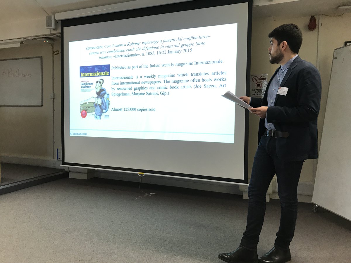 Andrea De Falco on the publication history of Zerocalcare’s ‘Kobane Calling’ at Cardiff comics conference #FluidImages