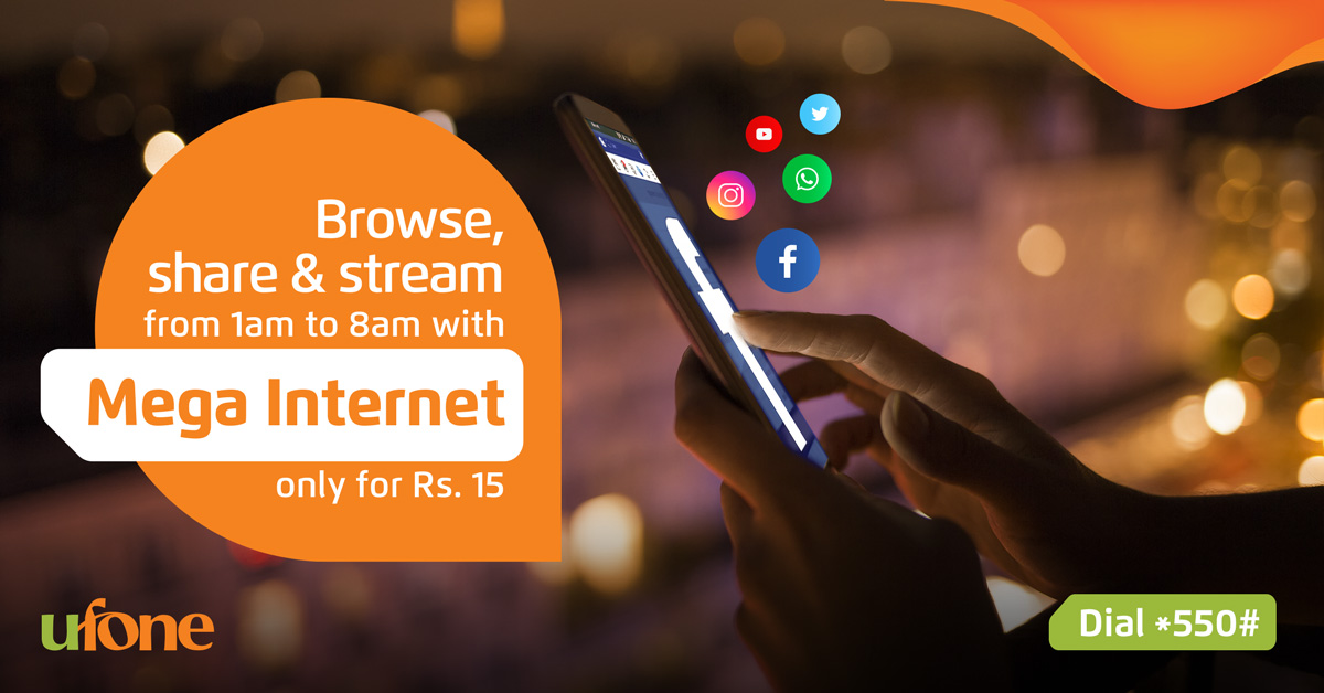 Ufone's tweet photo. Dial *550# or visit https://t.co/VTHZ8zebdW to subscribe online to Mega Internet for only Rs.15.

*Terms and conditions apply.

#MegaInternet #InternetOffer #Ufone #TumHiTouHo #ItsAllAboutU #Pakistan https://t.co/kegyc4baif