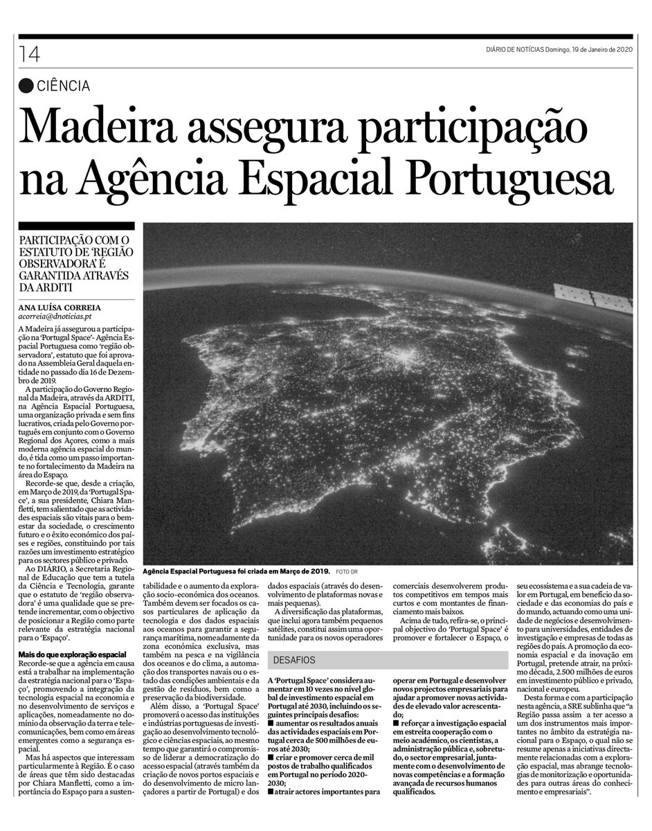 iti_larsys's tweet photo. Article published in Diário de Notícias da Madeira on January 19, about ITI researchers, that are involved with 'Portugal Space'- the Portuguese Spacial Agency to have Madeira island participating as an observer region through ARDITI. #ITI #InteractiveTechnologiesInstitute #space https://t.co/qZ48nqcx0V
