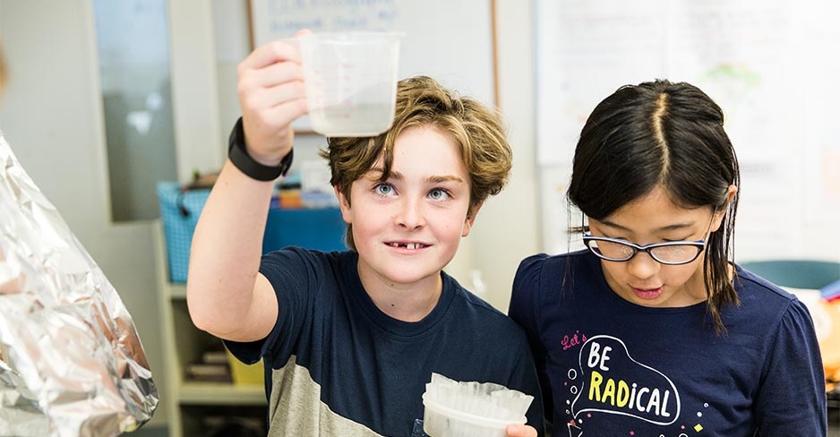 children in science class
