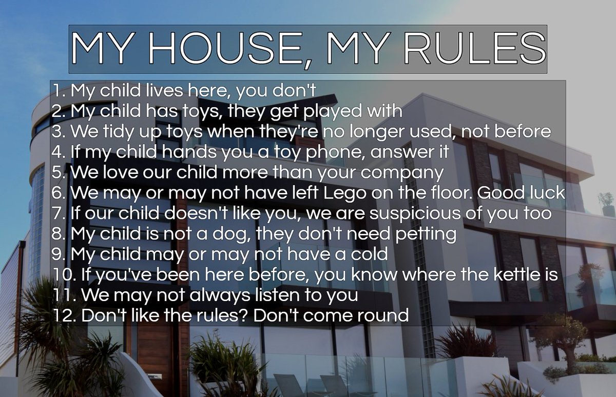 DadToGirls's tweet photo. Dog owners have rules, so do parents.
Think I might put these on a sign outside my front door 🤔

#parenting #visitorswelcome #dad #dadlife #houserules #dadblog #dadbloggersuk #myhouse #lifewithkids https://t.co/wOFrzcE06B