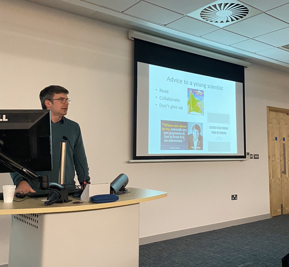 Rebecca_Coll's tweet photo. A fantastic keynote lecture from @cytobrough at the @WWIEM_QUB  postdoc symposium. Fascinating insights into IL-1b and IL-1a and some wonderful career advice! Persistence is key! 💪🏻 #wwiempostdocs https://t.co/oooe7bHFdY