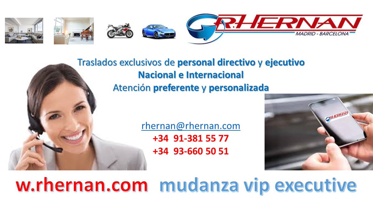 RHernan_SL's tweet photo. RHERNAN - MUDANZAS VIP EXECUTIVE

En RHERNAN somos conscientes de las necesidades requeridas para realizar un traslado de gran magnitud y de Calidad.

¡¡Llama ahora e infórmate!!

https://t.co/7VOqXA1dyI
rhernan@rhernan.com
+34 91-381 55 77
+34 93 660 50 51 https://t.co/twCaG1EOqr