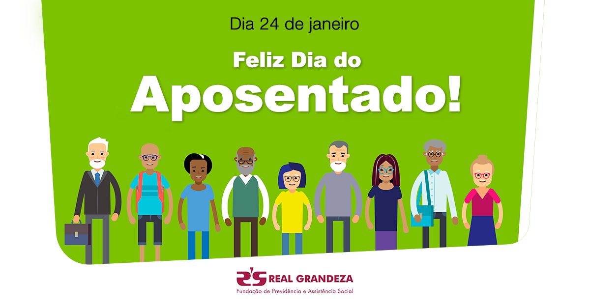 Real_Grandeza's tweet photo. O dia 24 de janeiro é reservado para homenagear pessoas como você, que tanto contribuíram para engrandecer empresas como Furnas, Eletronuclear e a própria Real Grandeza. 
Feliz Dia do Aposentado! https://t.co/QMAxybRxUa