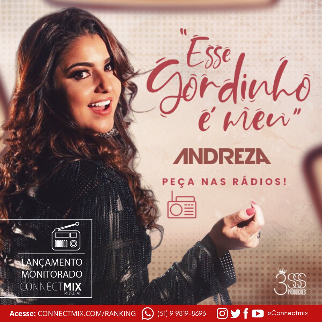 connectmix's tweet photo. Bora de lançamento da semana? 🤩
.
@andrezaoficial está com o mais novo hit "Esse Gordinho é Meu" 🤭 escute nas suas rádios brasileiras favoritas e não deixe de acompanhar em https://t.co/KGC8sl5iOh
.
#Andreza #EsseGordinhoeMeu #Hit #Monitoramento #Sucesso #Ranking #connectmix https://t.co/md0ZdRwwEC