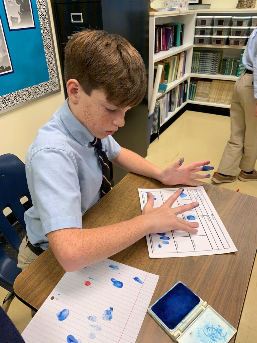 Our 5th grade boys learn how to take fingerprints in their Forensic Science Exploratory. #classicaleducation #science #newcovenantschools #5thgrade #stem #classicalchristianeducation #lynchburgva #privateschool #lynchburgfinest
