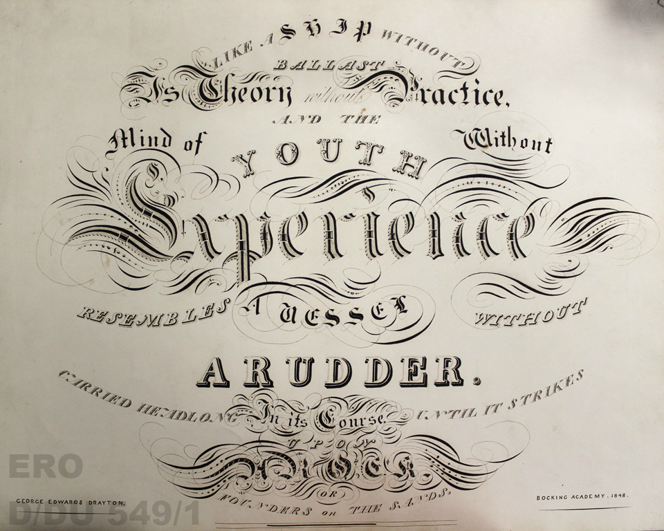 Example of ornamental penmanship in black ink