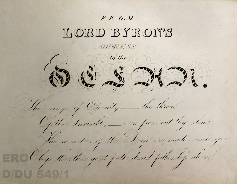 Example of ornamental penmanship in black ink