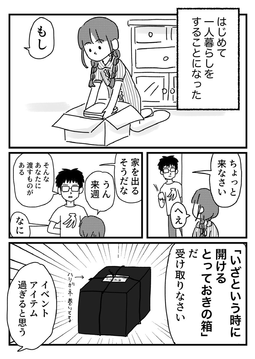 兄に「いざというときに開けるとっておきの箱」をもらった話 
おまけはブログに→
私が忍者と関わる前の話です。
兄とのありがちなエピソードですね 