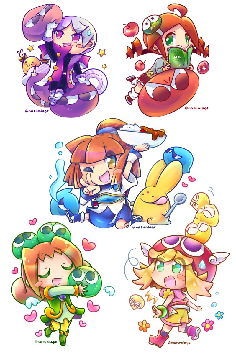 ぷよと、ティくん、りんごさん、アルル、アミティ、 アリィさんの