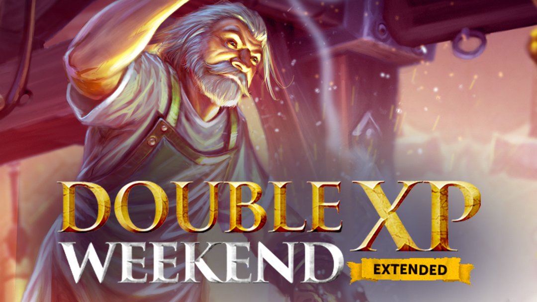 RuneScape's tweet image. It’s nearly February, and you know what that means: #DXP is on the way!

⚔️Double XP Weekend: Extended will return on February 21st, and this time we&apos;re bringing even more of it.

Read on for details: rs.game/DXPExtendedFeb…