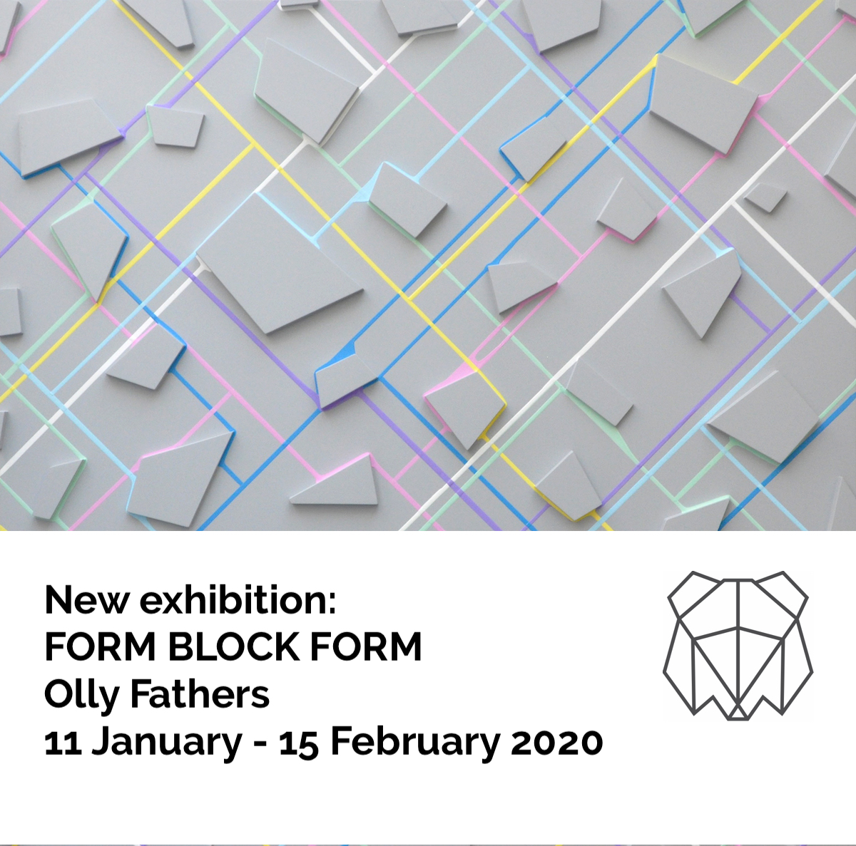 Catch the exhibition 'FORM BLOCK FORM' by Olly Fathers <a href="/BearspaceArt/">BEARSPACE Gallery</a> 11 Jan-15 Feb 2020. Open Wed-Fri 10-3 Sat 10-6pm. Image: Olly Fathers, ‘Crossroads,’ Acrylic paint on sprayed board, 120 x 120cm, 2019