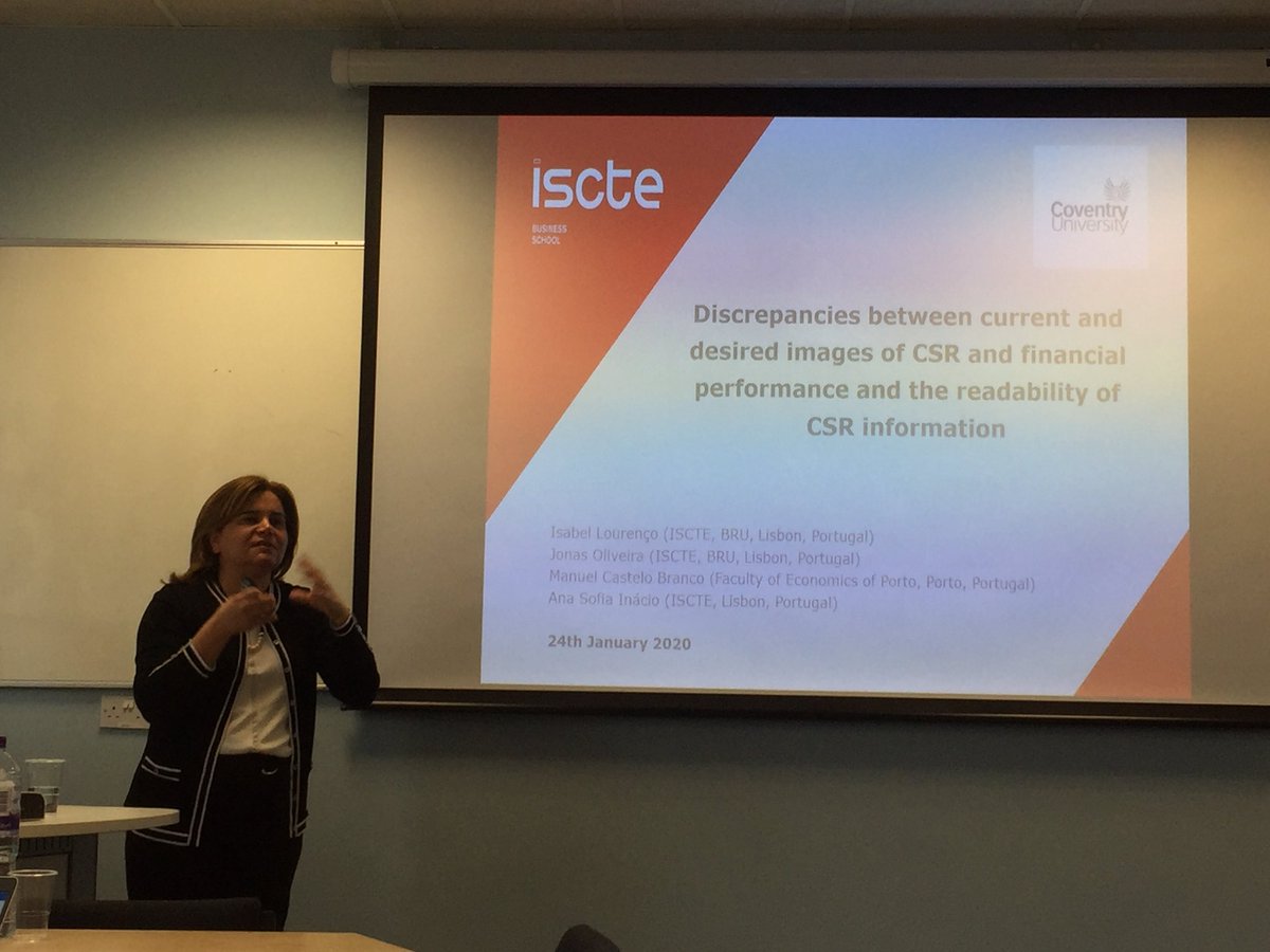 Prof Isabel Lourenço from @IBSLisbon now talking about corporate social responsibility and financial performance at <a href="/Covuni_CFCI/">CovUni_CFCI</a> <a href="/covcampus/">Coventry University</a>
