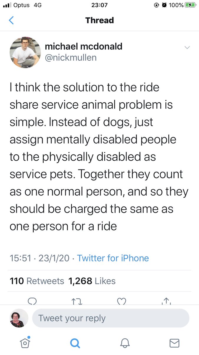 CW: MORE HATE SPEECH TOWARDS DISABLED PEOPLE.
This is a tweet from @nickmullen - dehumanising disabled people. It’s utter garbage, but also not surprising. This is #EveryDayAbleism at its worst. Disappointed to see so many people I follow have also followed this person.