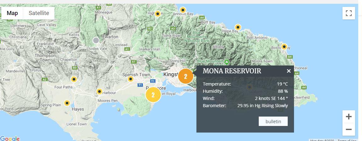 jamaicaweather's tweet image. #ChillyWeather
Cold Front producing what appears to be record low temperatures across #Jamaica. 
Temperatures across Jamaica at 7am this morning.  #Trelawny recorded a low of 12ºC(54ºF)
#Kingston temperature was 19ºC (66ºF)
jaweather.com/general-foreca…