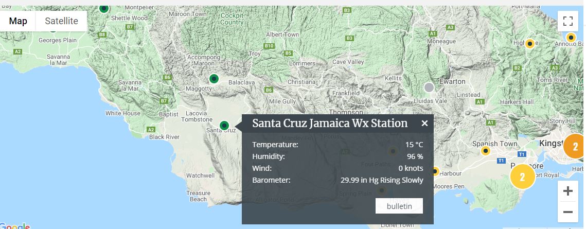 jamaicaweather's tweet image. #ChillyWeather
Cold Front producing what appears to be record low temperatures across #Jamaica. 
Temperatures across Jamaica at 7am this morning.  #Trelawny recorded a low of 12ºC(54ºF)
#Kingston temperature was 19ºC (66ºF)
jaweather.com/general-foreca…