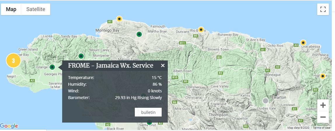 jamaicaweather's tweet image. #ChillyWeather
Cold Front producing what appears to be record low temperatures across #Jamaica. 
Temperatures across Jamaica at 7am this morning.  #Trelawny recorded a low of 12ºC(54ºF)
#Kingston temperature was 19ºC (66ºF)
jaweather.com/general-foreca…