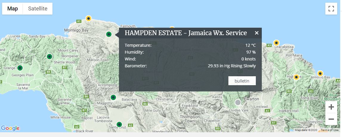 jamaicaweather's tweet image. #ChillyWeather
Cold Front producing what appears to be record low temperatures across #Jamaica. 
Temperatures across Jamaica at 7am this morning.  #Trelawny recorded a low of 12ºC(54ºF)
#Kingston temperature was 19ºC (66ºF)
jaweather.com/general-foreca…