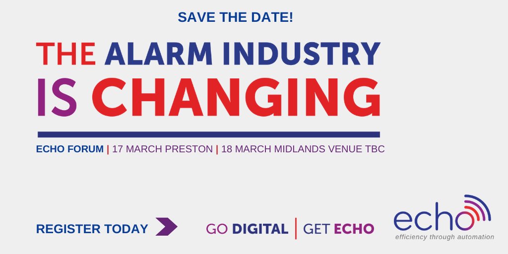 The alarm industry is changing: find out more about ECHO, the end-to-end digital alarm call handling system, at one of our free to attend morning updates in Preston (17 March) and the Midlands (18 March).

Register your interest today! bit.ly/30Pla97