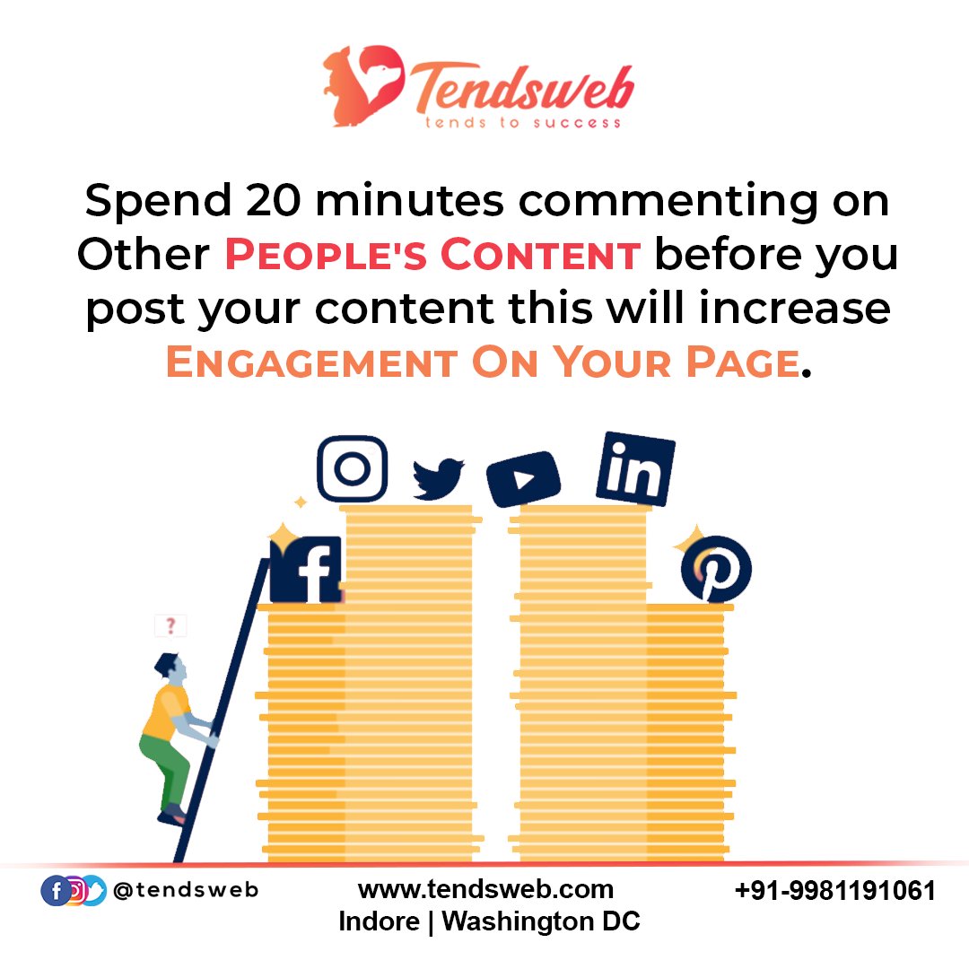 tendsweb's tweet image. &quot;Spend 20 minutes on commenting on other people&apos;s content before you post your content this will increase engagement on your page&quot;⁣
⁣
#tendsweb #information #informationalpost #instainfo #instagram #engagement #indore #indorecity