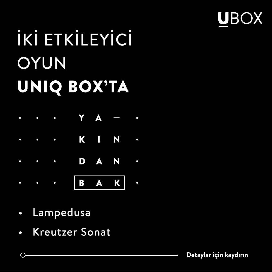 UniqEntertains's tweet photo. Lampedusa ve Kreutzer Sonat, iki önemli toplumsal sorunu gözler önüne seriyor: Yoksulluk ve göçmenlik. Bu muhteşem iki oyun bir gün arayla UNIQ Box’ta!
Lampedusa, 25 Ocak 20.30’da, #KreutzerSonat, 26 Ocak 18.00’de #UNIQBox’ta, biletler #Biletix’te!
https://t.co/lS0NCX72MW https://t.co/QwHCNyAbBQ