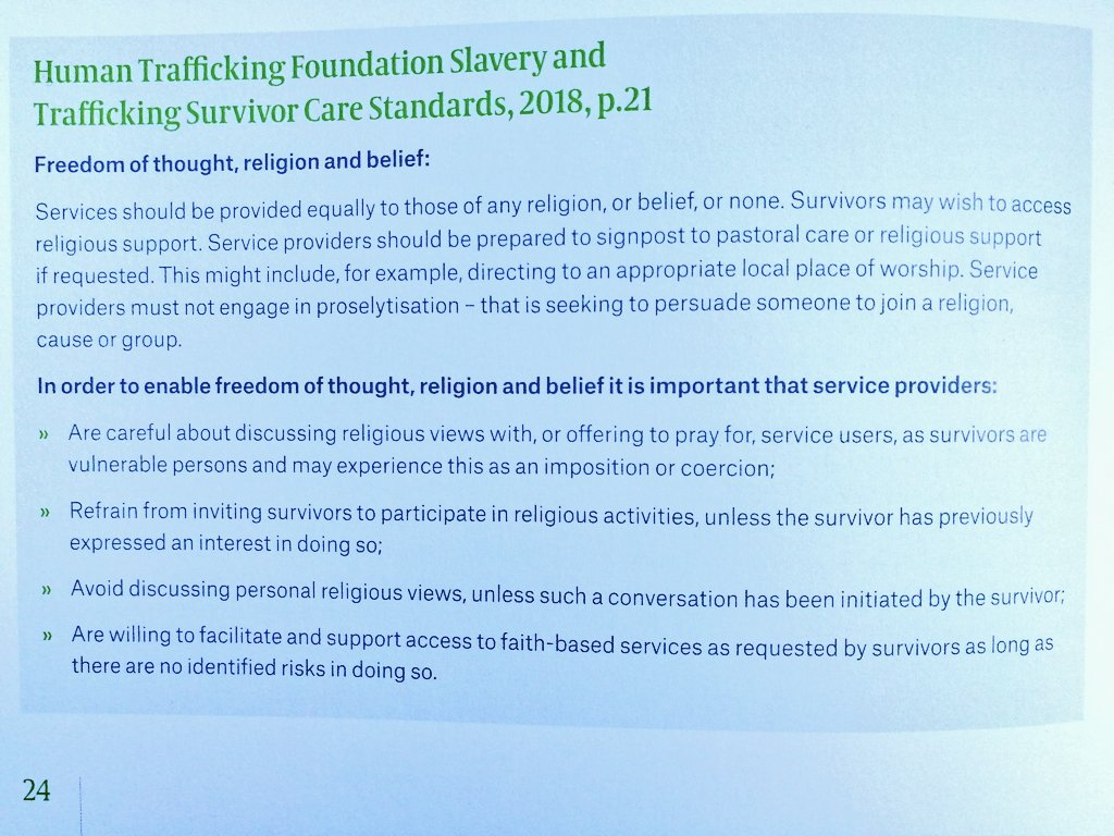 A key output from our  @ESRC project so far is contributing to the Care Standards on Freedom of Thought, Religion and Belief. Implementing this standard will help build trust for a wide range of stakeholders, service users, donors and partner organisations  #faithmodernslavery