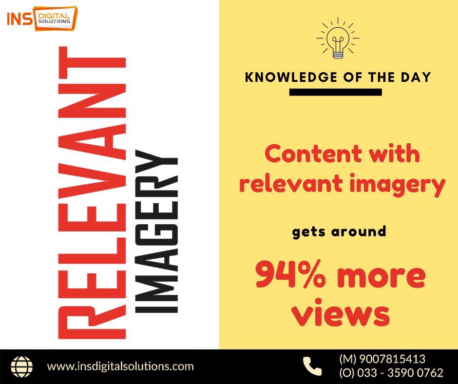 insdigitalsol's tweet photo. Knowledge of the Day:-

Content with relevant imagery gets around 94% more views.

#knowledgeoftheday #facebookfacts #googlefacts #marketingknowledge #digitalmarketingfacts #socialmediafacts #insdigitalsolutions https://t.co/jD3nId2FFz