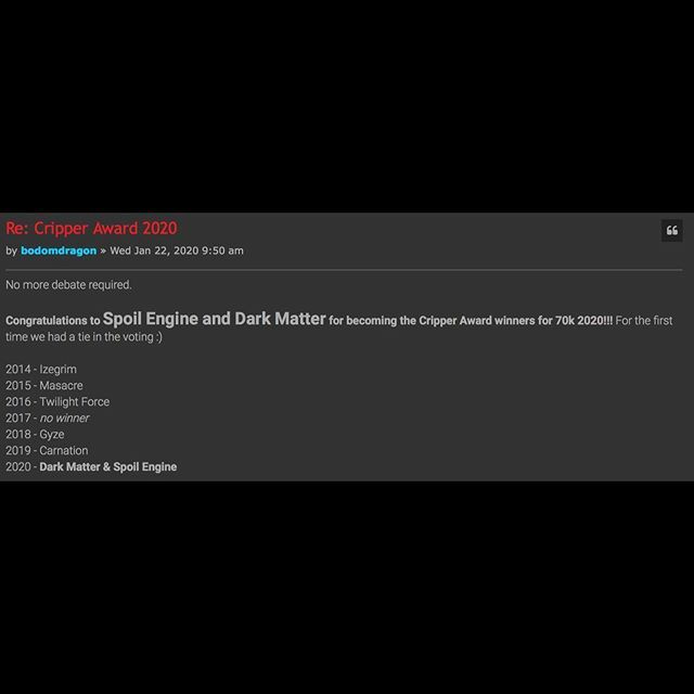 Received the "Cripper Award 2020" [best new band on the 70K cruise] by the official 70000tons forum, together with Dark Matter - MX. 🥇🌊 THX! 🤘 
@dark_matter_mx <a href="/70000tons/">70000tons</a> #cripper #award #best #new #band #on #70000tons
