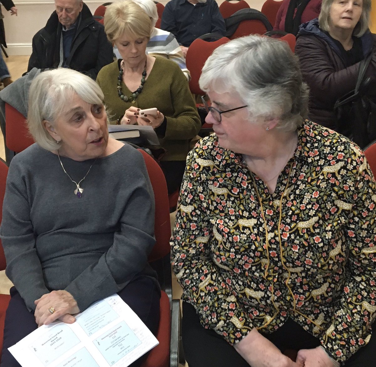 WavertonGdRead's tweet photo. A shared moment between Judy Done of WGRA and Claire Gradidge, our fantastic guest speaker, last night. See our long list of this year’s #debuts at https://t.co/fSgjPI52e4 https://t.co/sZyk1Ffrqx