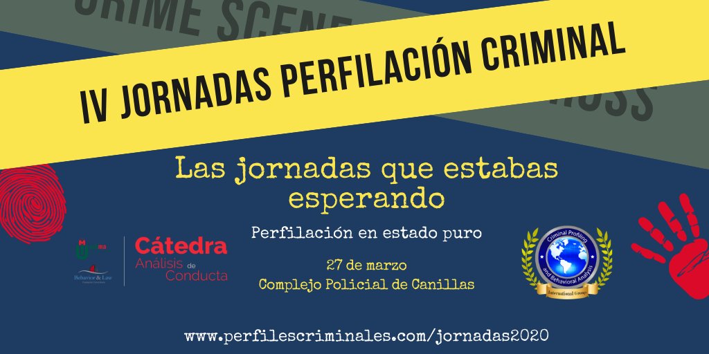 EvidentiaU_esp's tweet photo. ¿Alguna vez has visto un evento de #perfilación #criminal que reúna a los mejores profesionales del #criminal #profiling?
Pues el 27 de marzo lo verás.
El mayor evento anual de los interesados en análisis de conducta criminal.
IV Jornadas Internacionales de Perfiles Criminales https://t.co/OgHbchHGxm