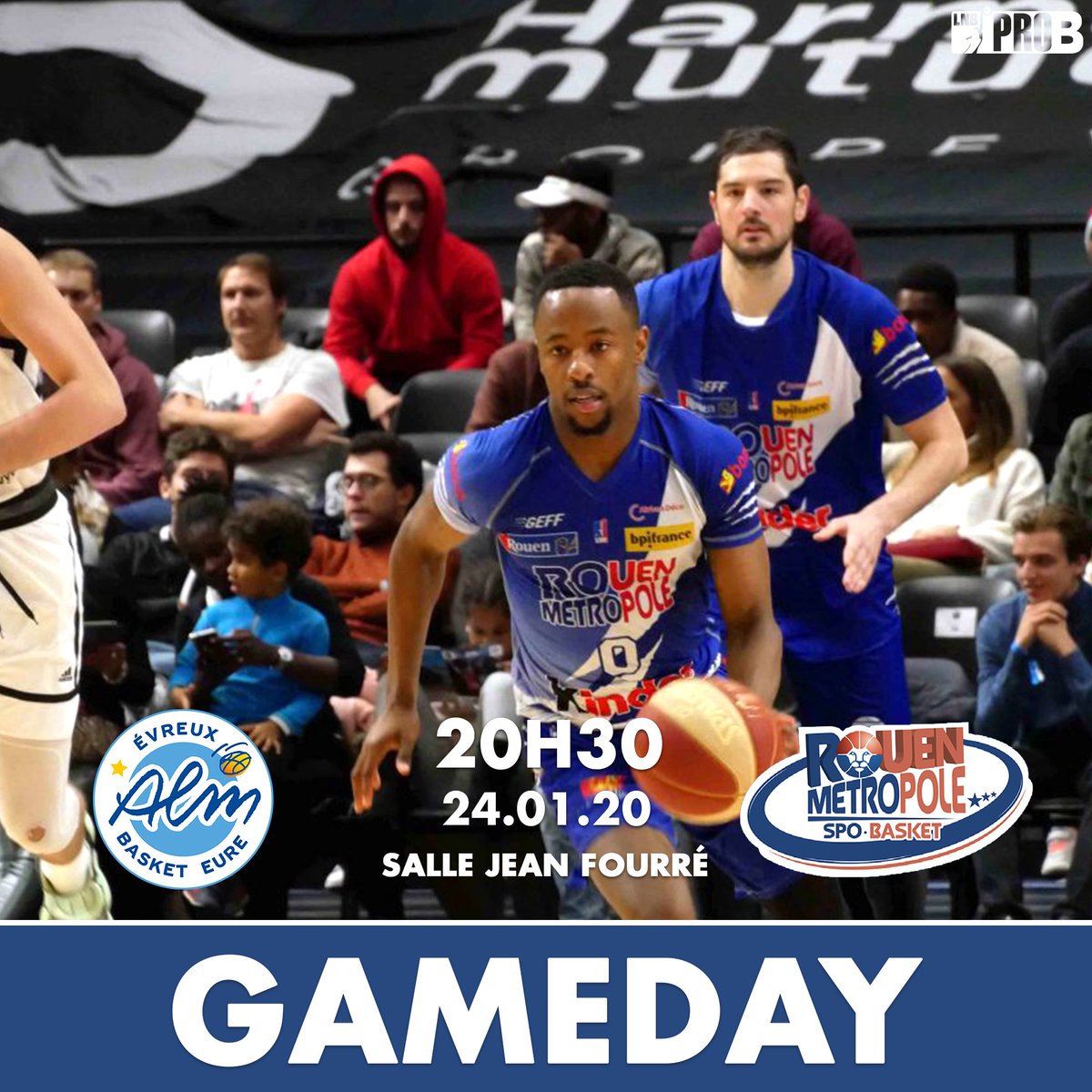 RouenMBasket's tweet photo. 💥 𝗚𝗔𝗠𝗘𝗗𝗔𝗬 💥
📌 16ème Journée de #PROB
🆚 @ALMEvreux
📍 Salle Jean Fourré
⌚️ 20h30
📺 En direct sur la LNBTV
#GORMB⚪️🔵 #ALMRMB https://t.co/uVsbnFfuen