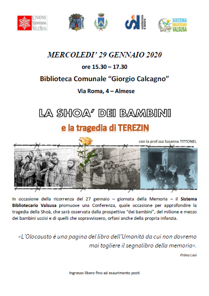 CONFERENZA "LA SHOAH DEI BAMBINI E LA TRAGEDIA DI TEREZIN": MERCOLEDI' 29 GENNAIO - comune.almese.to.it/2020/01/confer…